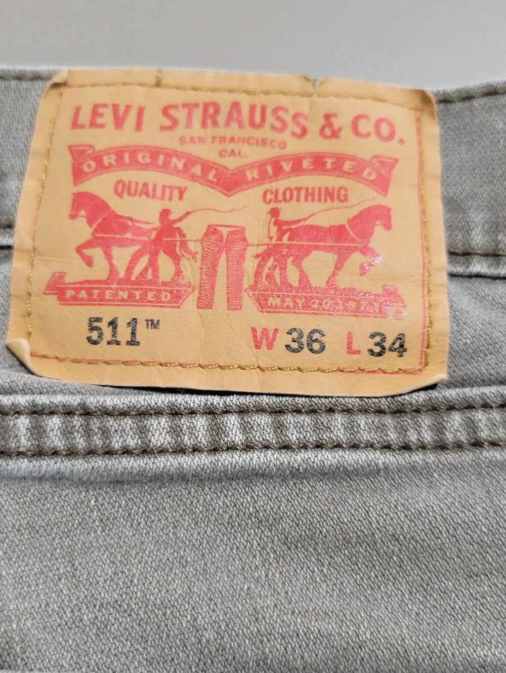 Levi’s Men’s Gray/Brown 511 Slim Fit Stretch Denim Jeans Low Rise 5-Pocket 36×34